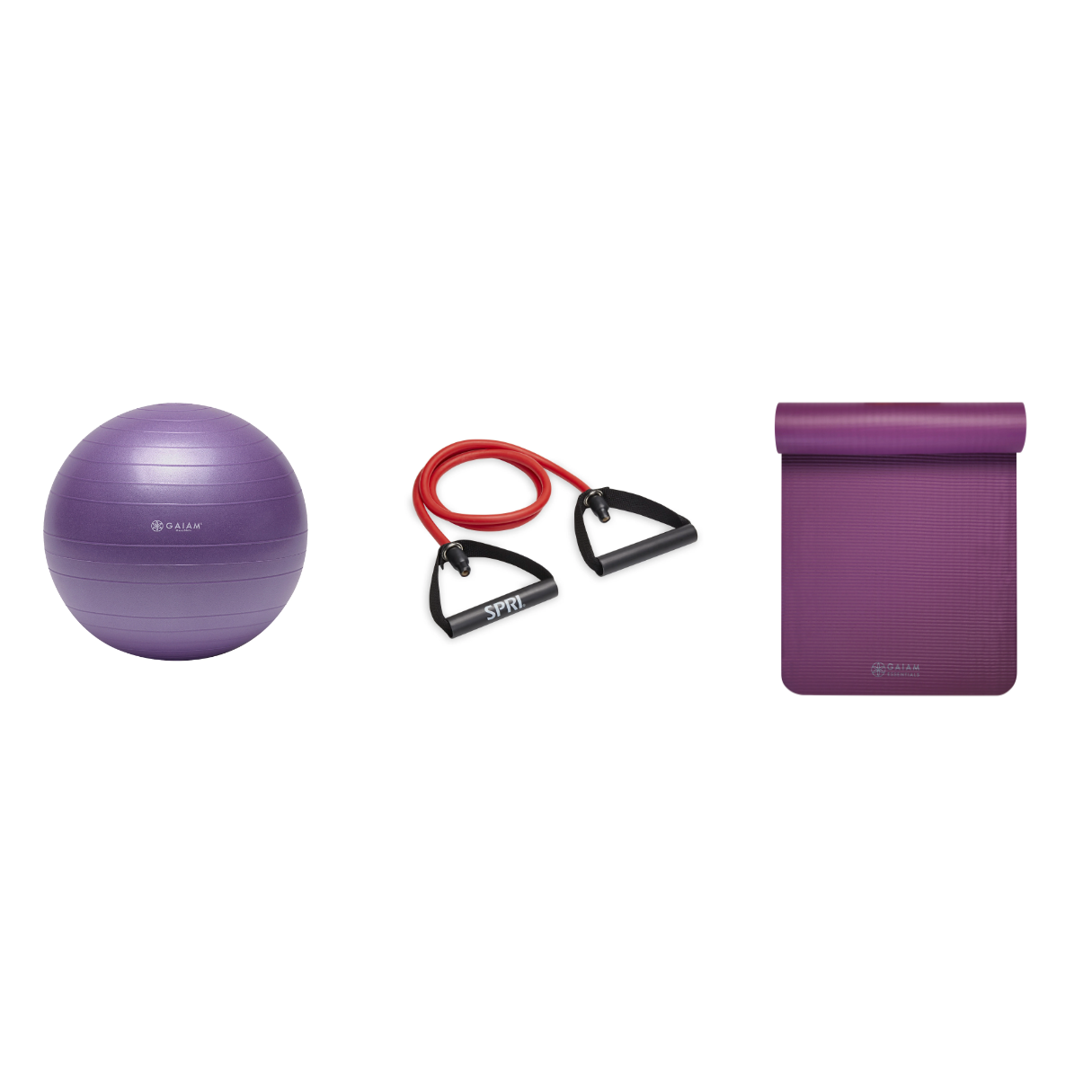 Fitness Bundle - Balance Ball (55cm), Xertube (Medium), Fitness Mat (Purple)